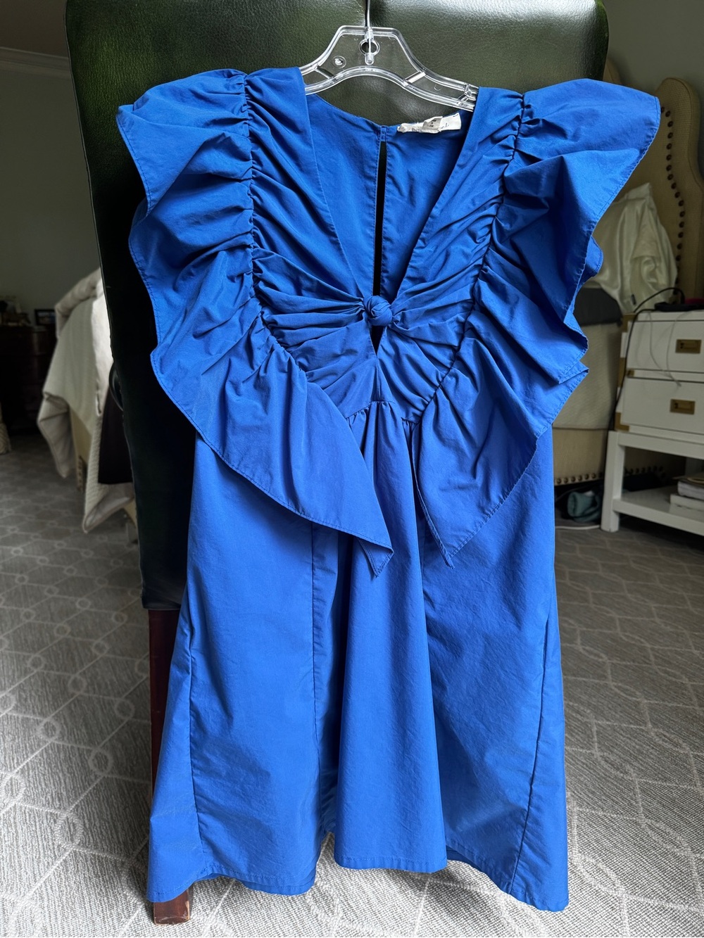 Bright Blue, Ruffle Knot Dress with pockets
